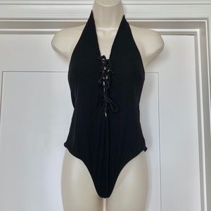 Zara Ribbed Halter Neck Lace Up One Piece - L